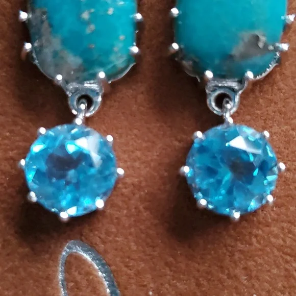 Campo Frio‎ Turquoise and Blue Topaz Sterling Silver French Hook Earrings